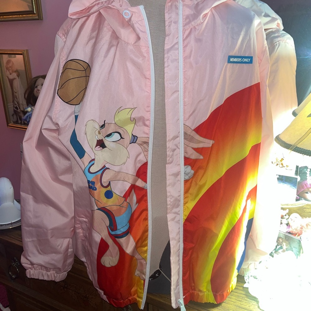 Pink Looney Tunes Basketball Jacket Windbreaker Raincoat